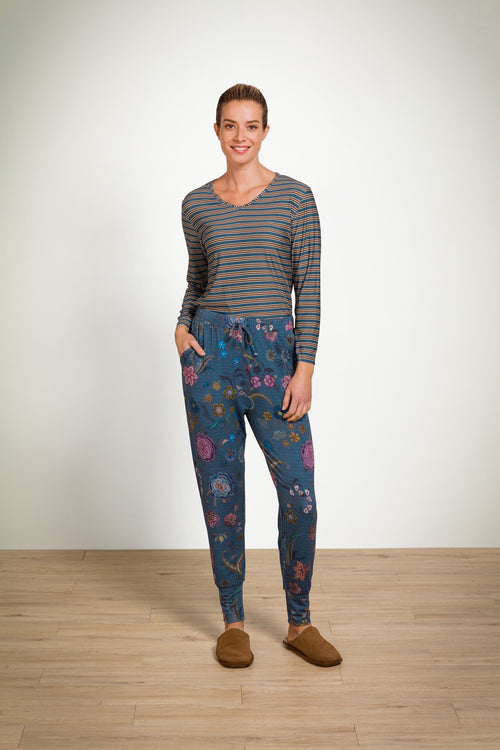 Pip Studio - Trice Pyjama t-shirt - Lange mouw Dames - Stripe - Blauw - S
