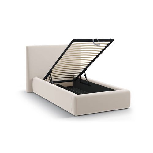 Cosmopolitan Design - Opbergbed met hoofdeinde Asti 90x200cm flueel ivoor - 220x130x95cm