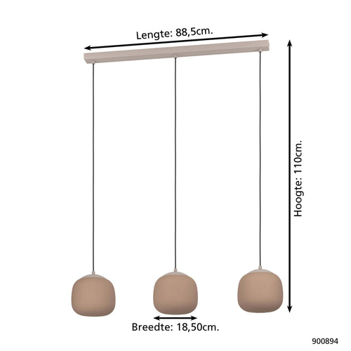 EGLO hanglamp Cominio - e27 - 88,5 cm - zandkleurig/taupe - glas