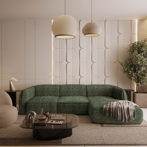 Sia Home - Rechte hoekbanken LIVIA - Fluweel weefsel - Olijfgroen - 272cm - vtwonen shop