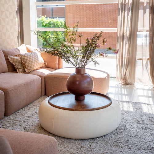 DÉJA Living Salontafel Draby - Beige/Walnoot - Met Opbergruimte - Ø102cm