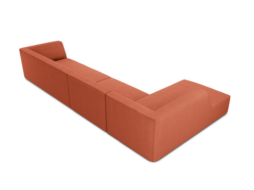 Micadoni linker hoekbank Ruby 5-zits, structurele stof, koraal - 180x366x69cm