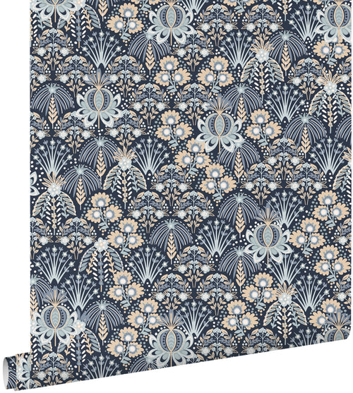 ESTAhome behang vintage bloemen in art nouveau stijl blauw - 50 x 900 cm - 131508 - vtwonen shop