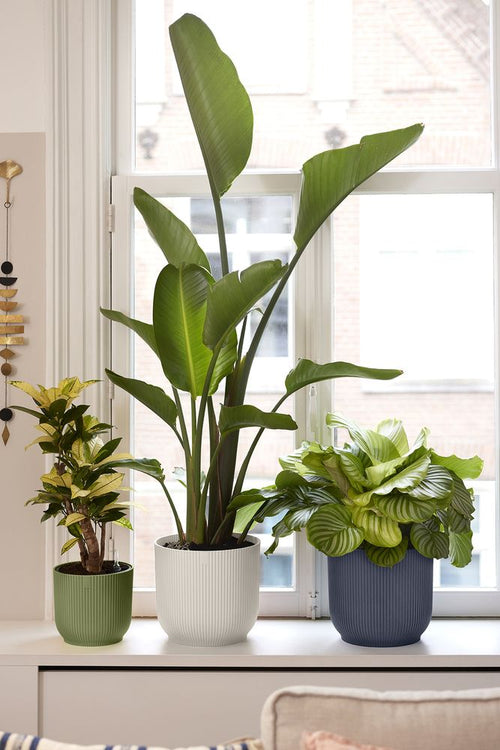 elho vibes fold rond 35 linnen wit | Bloempot | Modern decoratief ribpatroon