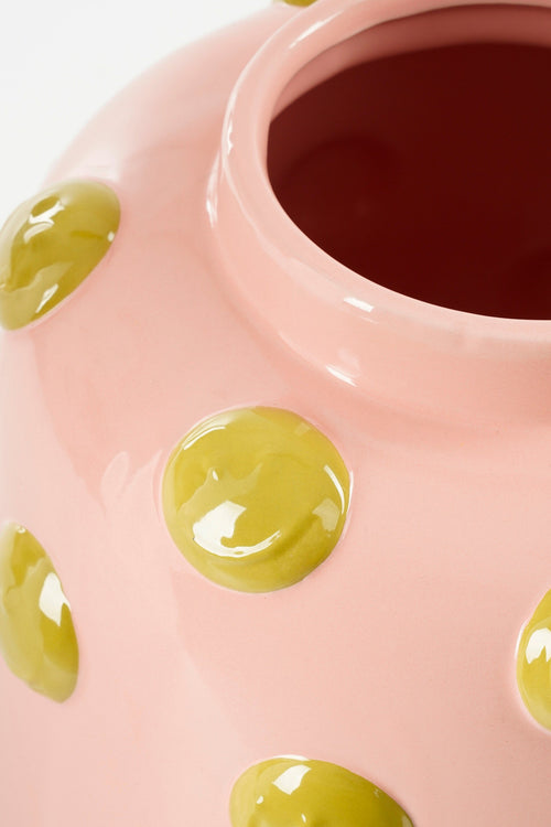 Mica Decorations Smiley Vaas - H28 x Ø29 cm - Keramiek - Lichtroze, Oker