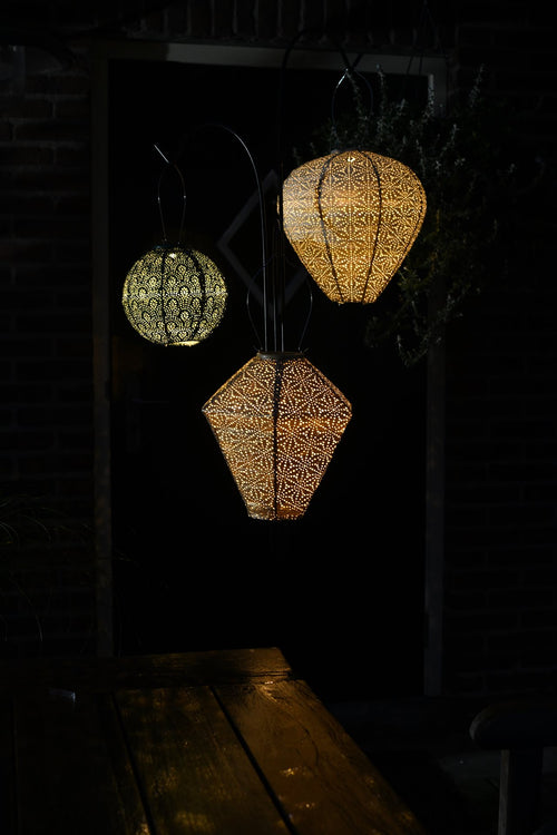 Lumiz solar lampion - sashiko diamond - 28 cm - goud - vtwonen shop