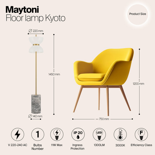 Maytoni - Vloerlamp Kyoto - Goud en grijs - Ø22 - vtwonen shop