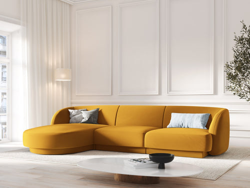 Micadoni linker hoekbank Miley 4-zits, flueel, geel - 156x255x70cm