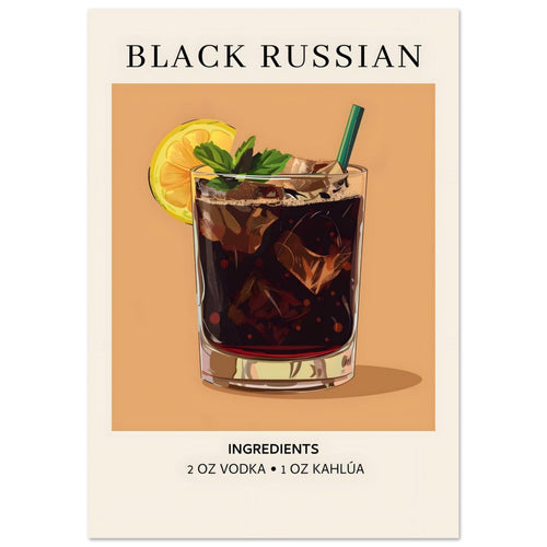 Artfulprints  Black Russian cocktail - Ingrediënten   poster 50x70 cm - vtwonen shop
