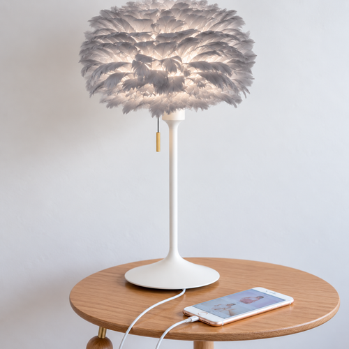 Umage Sante tafellamp white met usb en Eos mini light grey lampenkap