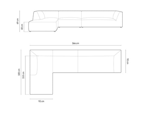Micadoni linker hoekbank Ruby 5-zits, structurele stof, groente - 180x366x69cm
