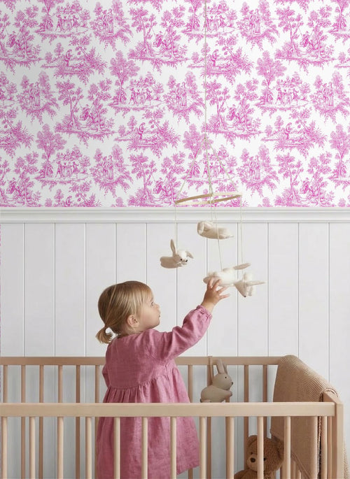 ESTAhome behang toile de jouy print roze - 53 cm x 10.05 m - 136819