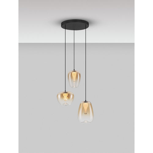 Nova Luce OBLO Hanglamp met clusterontwerp, amberkleurig, matzwart, LED 10W 650lm 3000K