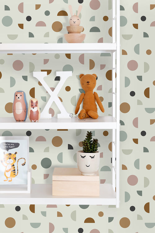 ESTAhome behang grafisch motief lichtbeige, oudroze en mintgroen - 53 cm x 10.05 m - 139277
