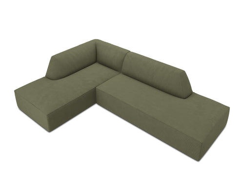 Micadoni - Linker hoekbank "Ruby" 4 zitplaatsen, ribfluwelen, groente - 180x273x69cm
