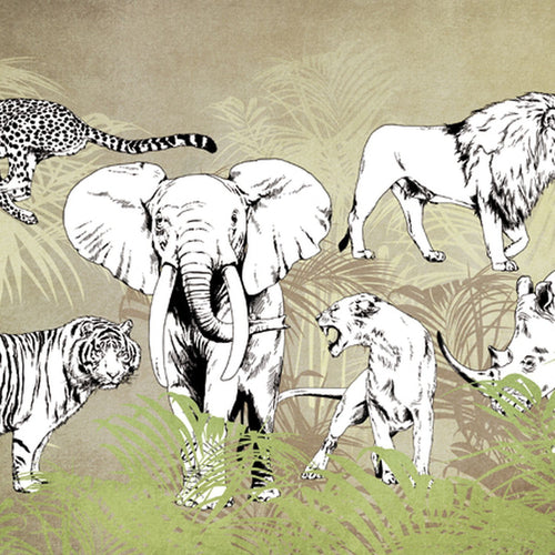 Sanders & Sanders fotobehang jungle dieren jungle groen en zwart wit - 424 x 280 cm - 640892