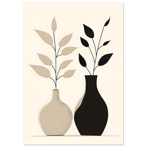 Artfulprints Poster met Lijst Boho – Dual vase   - A4 21x29.7 cm - Zwart / Wit