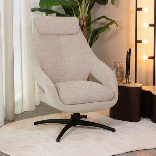 LABEL51 Draaifauteuil Maxwell - Naturel/Zwart - 75x84x108cm
