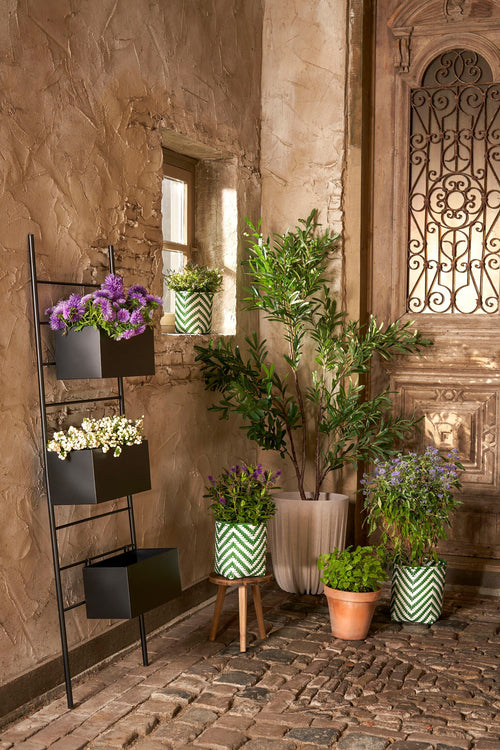 Mica Decorations Merlijn Plantenmand voor Buiten - Set van 3 - H26 x Ø24 cm - Gerecycled Plastic - Donkergroen, Wit - vtwonen shop