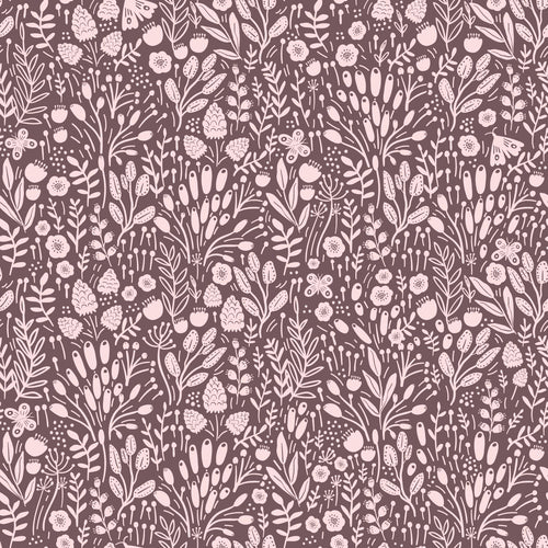 ESTAhome behang bloemetjes aubergine paars - 50 x 900 cm - 131254 - vtwonen shop