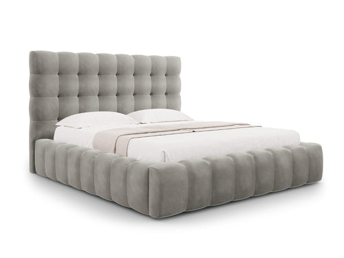 Cosmopolitan Design Opbergbed met hoofdeinde Bali 160x200cm, flueel, lichtgrijs - 230x185x125cm
