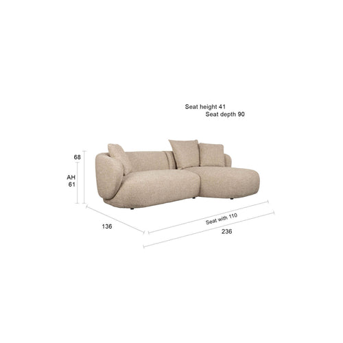 Zuiver Stones 3-zitsbank Chaise Longue Rechts Lichtbruin
