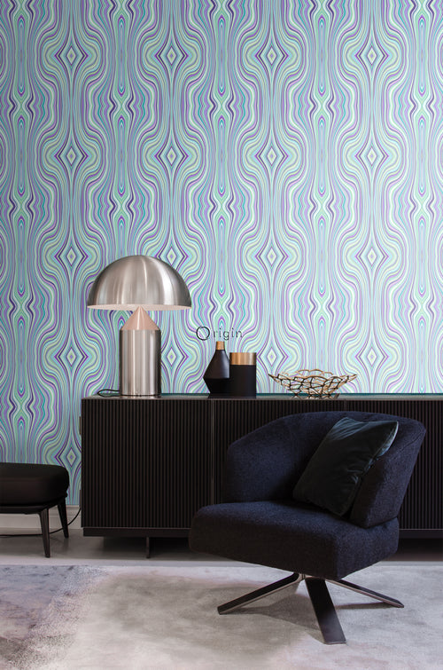 Origin Wallcoverings behang grafische lijnen turquoise en paars - 53 cm x 10,05 m - 347226 - vtwonen shop