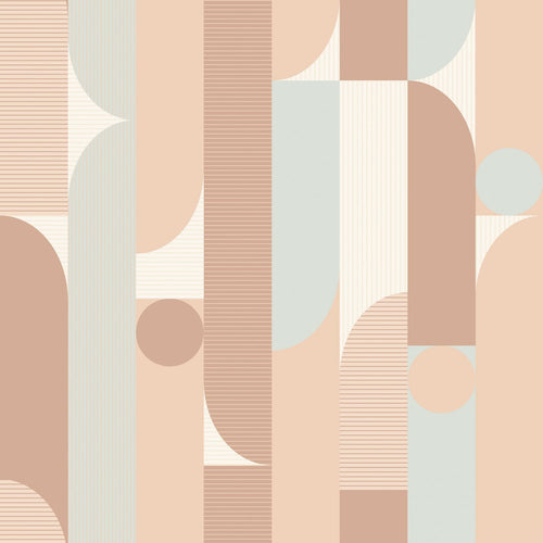 ESTAhome behang geometrische vormen bruin en lichtgroen - 50 x 900 cm - 131058 - vtwonen shop