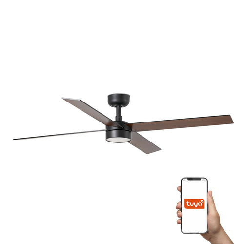 Faro Rudder Rudder Inbouw Plafondventilator 132cm Slimme LED-ventilator Mat Zwart, Walnootkleurige Bladen CCT, 4 Bladen Omkeerbaar