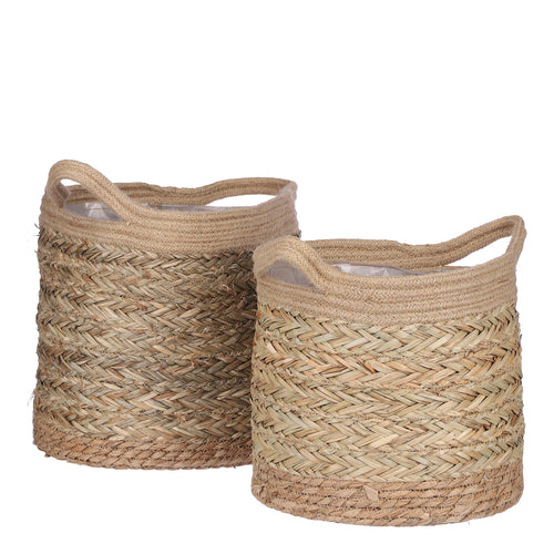 Mica Decorations Anne Plantenmand - Set van 2 - H28 x Ø30 cm - Zeegras - Lichtbruin - vtwonen shop