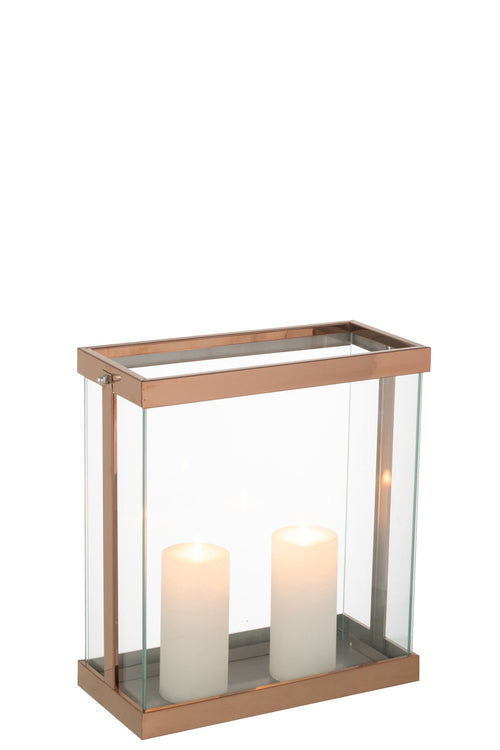 J-Line lantaarn Rechthoekig enma - ijzer/glas - koper - large
