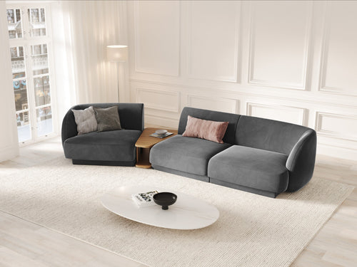 Micadoni linker modulaire bank Miley 3-zits, flueel, grijs - 126x303x70cm