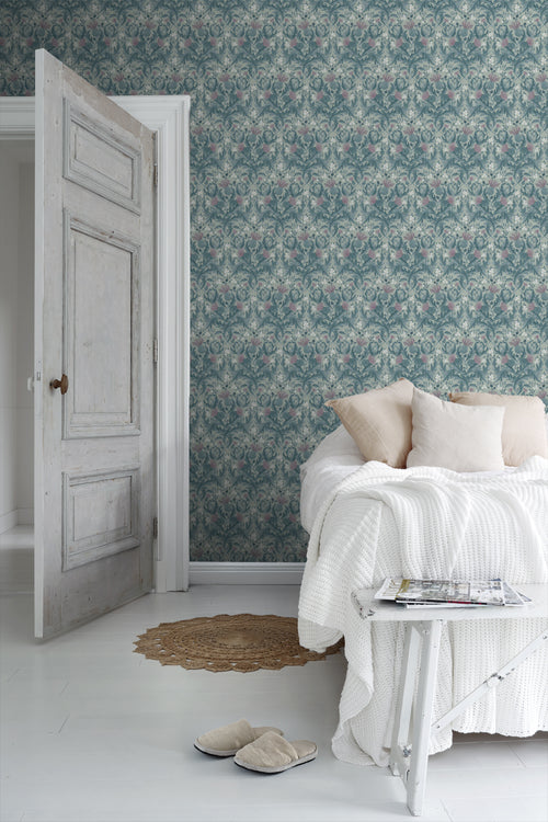 Borastapeter behang vintage bloemen in art nouveau stijl vergrijsd blauw - 53 cm x 10.05 m - 660409 - vtwonen shop