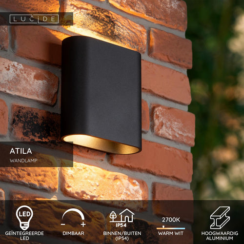 Lucide wandlamp ATILA - Geïntegreerde LED - Zwart