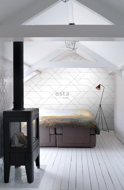 ESTAhome behang grafische lijnen zwart wit - 53 cm x 10.05 m - 139235