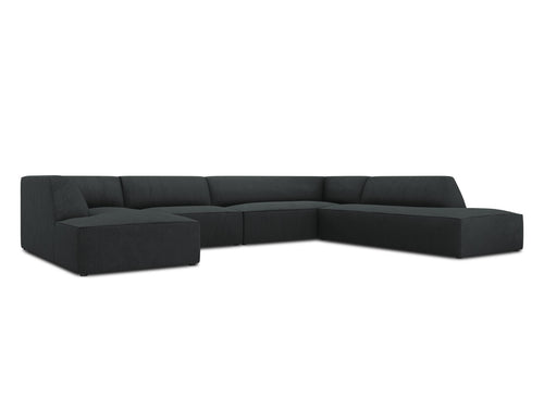 Micadoni Panoramische hoekbank rechts Ruby 7-zits, ribfluwelen, zwart - 273x366x69cm