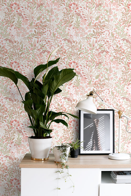 ESTAhome behang veldbloemen vergrijsd groen en roze - 50 x 900 cm - 131348 - vtwonen shop