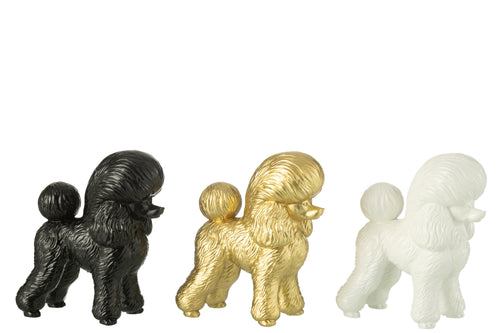 J-Line decoratie Hond Poodle - polyresin - goud/zwart/wit - 3 stuks