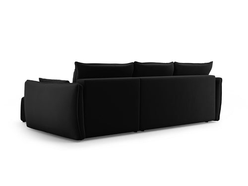 Cosmopolitan Design Uitklapbare hoekbank links met opbergdoos Matera 4-zits, flueel zwart - 173x253x86cm