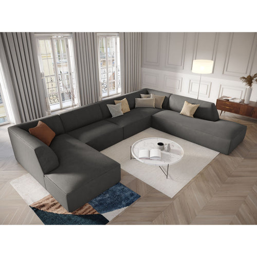 Cosmopolitan Design - Panoramische hoekbank rechts Siena 7-zits, ribfluwelen donkergrijs - 273x366x69cm