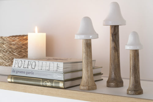J-Line decoratie Paddenstoel Dun - hout - naturel/wit - 3 stuks - vtwonen shop