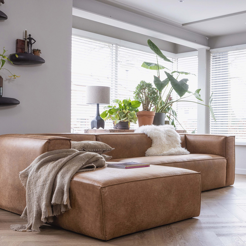 WOOOD hoekbank rechts Bean - Ecoleer - Cognac - 73x305x96 - vtwonen shop