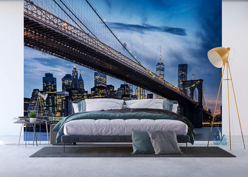 Sanders & Sanders fotobehang New York skyline blauw, geel en grijs - 375 x 270 cm - 601026