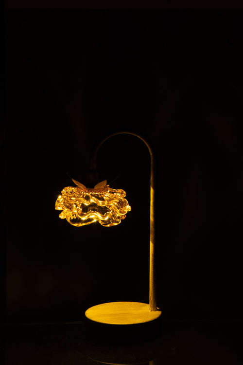 J-Line lamp Bloem - ijzer/glas - geel/wit - small - LED lichtjes