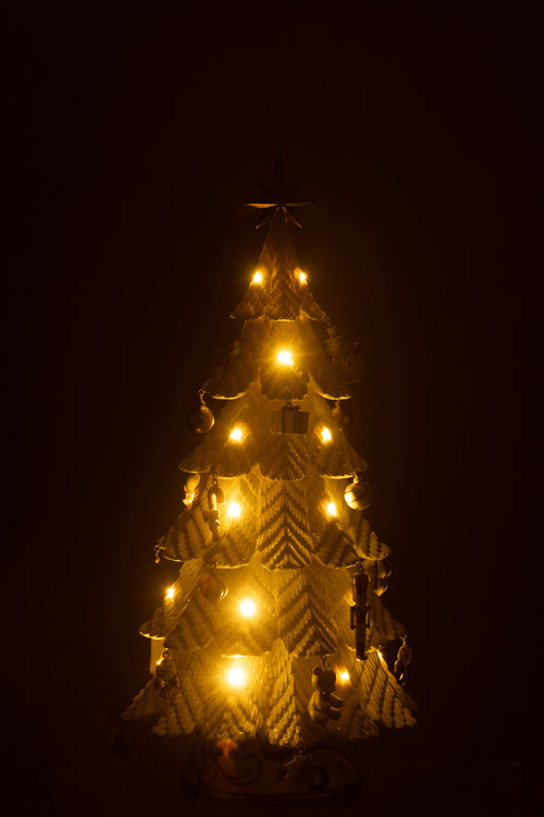 J-Line decoratie Kerstboom Ornamenten - polyresin - wit/goud - small - LED lichtjes