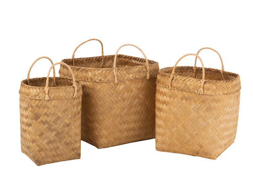 J-Line mand Vierkant - rotan - naturel - set van 3 - vtwonen shop