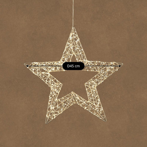 Luca Lighting Hangende Ster Kerstverlichting Zilver Warm Wit 900 LED - Kerstversiering met Timer en Adapter - IJzerdraad Sterlicht voor Raam of Muur -