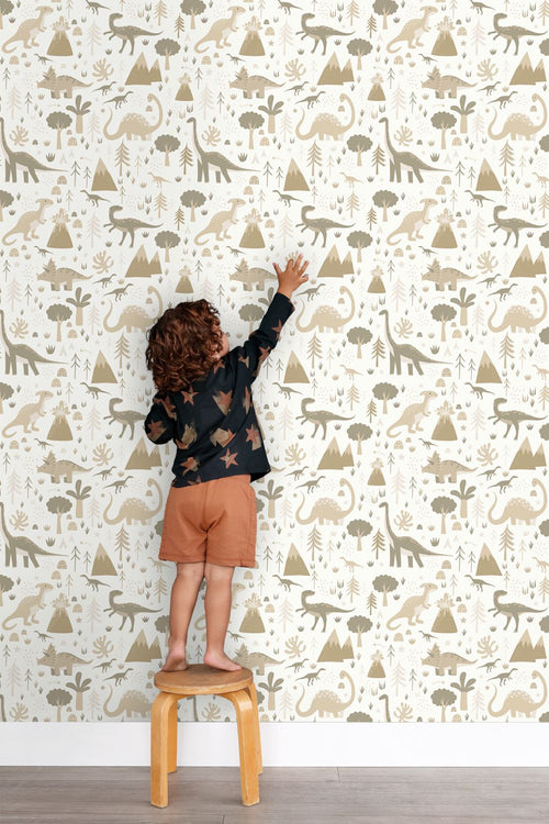 ESTAhome behang dinosaurussen beige en taupe - 53 cm x 10.05 m - 131354