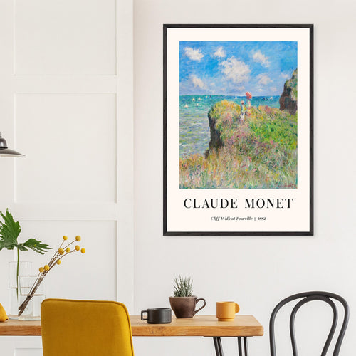 Artfulprints Poster met Lijst Claude Monet - Cliff walk at Pourville   - A4 21x29.7 cm - Blauw