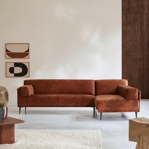 Tikamoon 4-zitshoekbank met hoek rechts in terracottabruin fluweel 270 x 180 cm - Terracotta